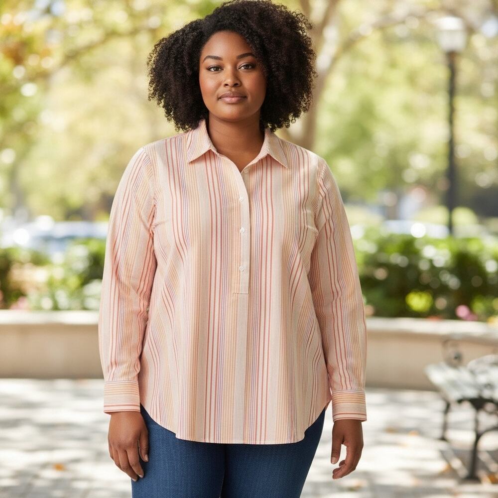 NWT Talbots Button Down Striped The Non Iron Shirt Multi Womens Size 1X